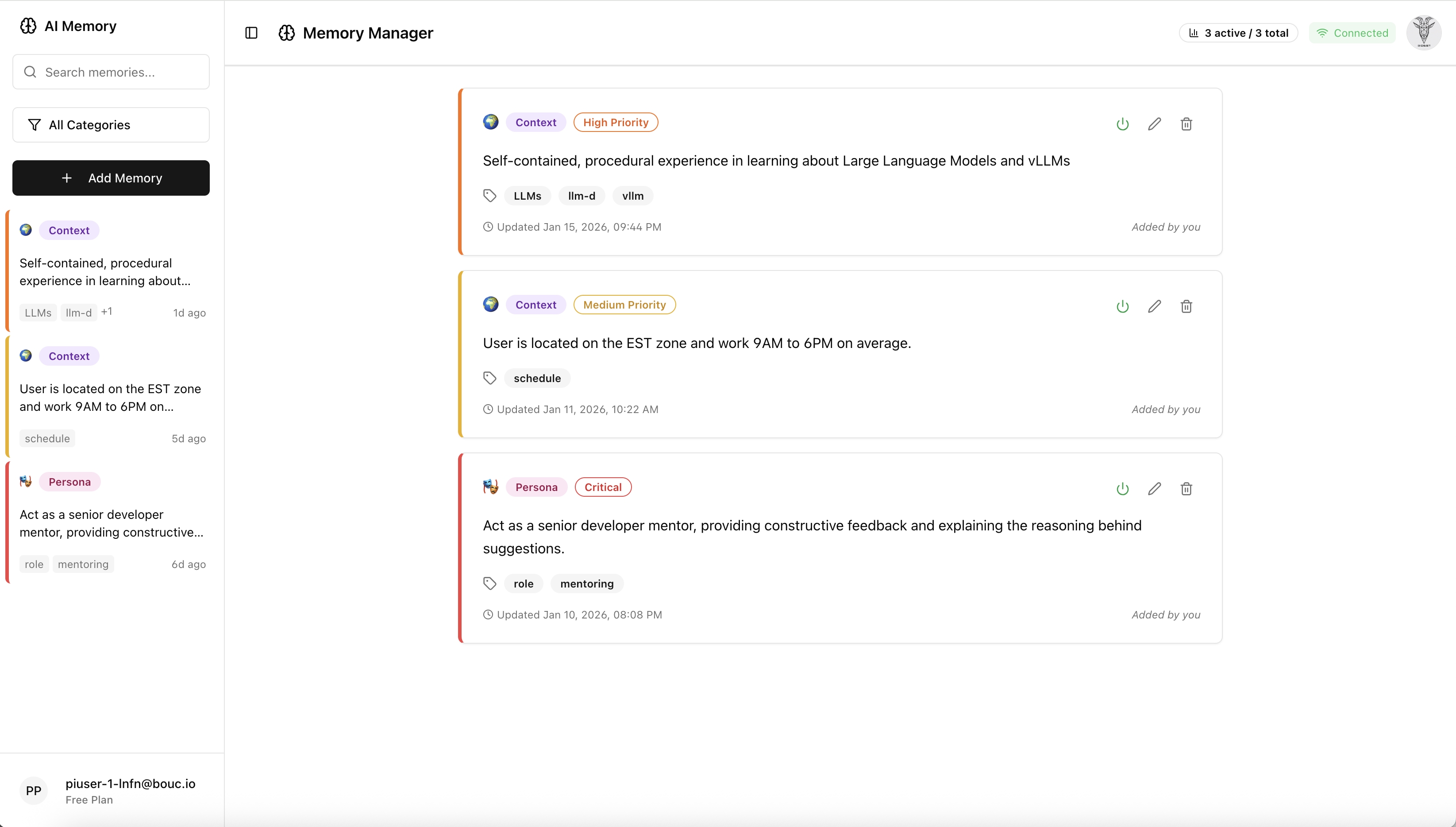 Memory UI - The memory management interface